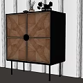 Stylish Entryway Cabinet Sideboard With Geometric Pattern Circular Handle And Decorative Items On Light Wall 3d model