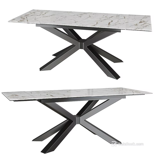 Modern Rectangular Dining Table With Sleek Marble Top And Crossed Metal Legs 3d model 