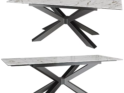 Modern Rectangular Dining Table With Sleek Marble Top And Crossed Metal Legs 3d model