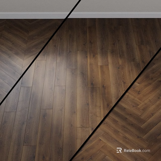 Dark Brown Wooden Floor Components With Herringbone And Straight Patterns Design Layout 3d model