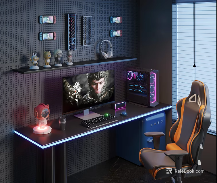 Ergonomic Orange Gray Gaming Office Chair With Lumbar Support And Recline 3d model 