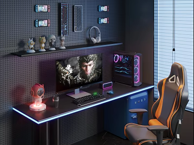 Ergonomic Orange Gray Gaming Office Chair With Lumbar Support And Recline 3d model
