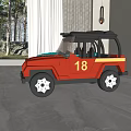 Electric Toy Jeep with Orange Body Black Roof Transparent Windshield and Number 81