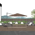 Beautiful Roof Garden Design with Outdoor Dining Set Umbrella Plants Wooden Deck and Mountain View