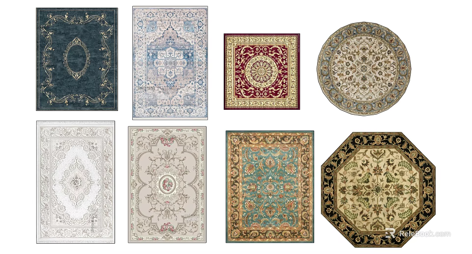Square Rugs With Various Patterns And Colors For Home Decor Collection 3d model