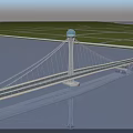 Cable Stayed Bridge With Tall Spherical Top Tower Spanning Calm Water And Green Land