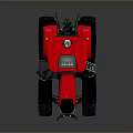 Modern Red Agricultural Tractor With Large Wheels Enclosed Cab Black Front And Red Seats