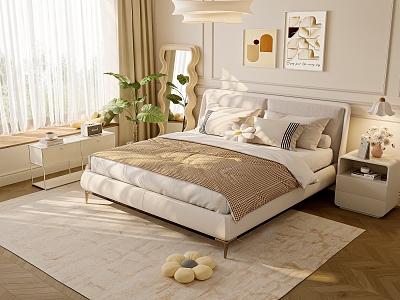 Silent background double bed cream 3d model