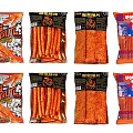 Assorted Spicy Strips Snacks With Colorful Packaging And Different Flavors