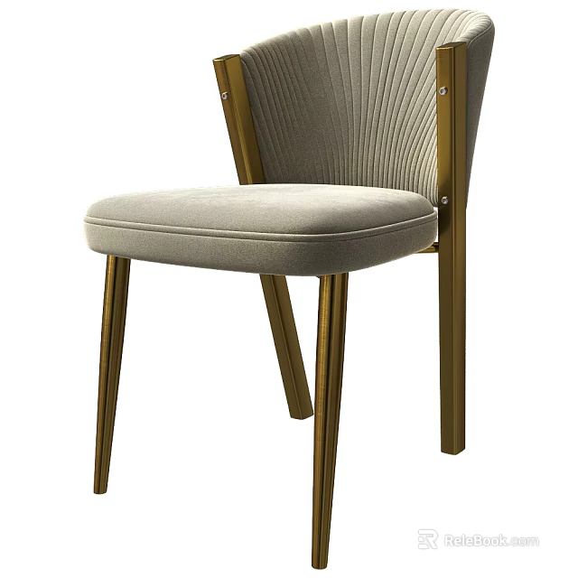 Upholstered Single Chair With Modern Design Textured Backrest And Wooden Legs 3d model 