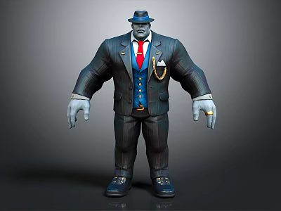 Game Movie Character In Striped Blue Suit With Red Tie And Gold Pocket Watch Chain 3d model