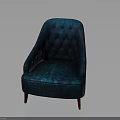 Modern Blue Tufted Armchair With Red Legs And Soft Upholstery Design