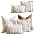 Collection of Stylish Striped and Ruffled Edge Pillows in Gray and Beige Tones