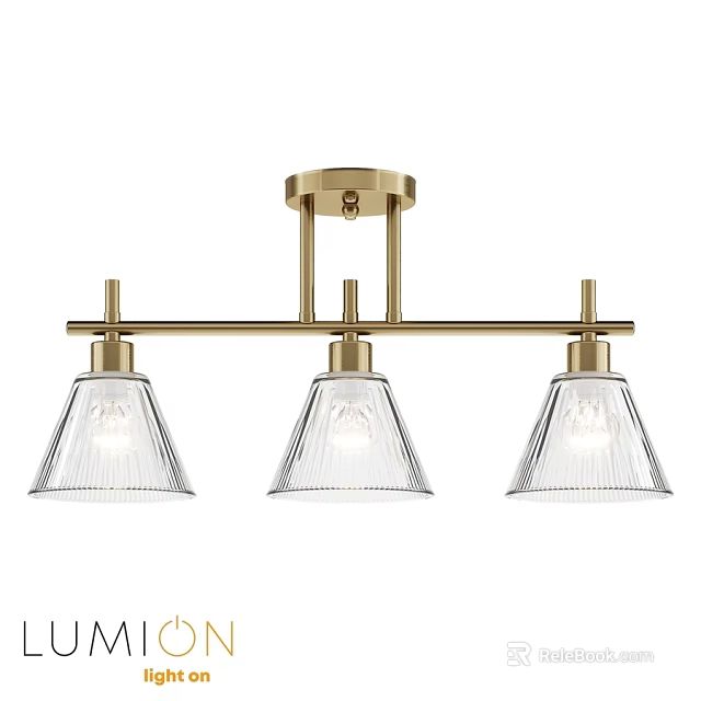Brass Ceiling Light With Three Transparent Glass Shades And Modern Design 3d model 