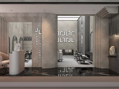 Modern Beauty Hair Salon Interior Design With Marble Floors Mirrors And Styling Chairs 3d model