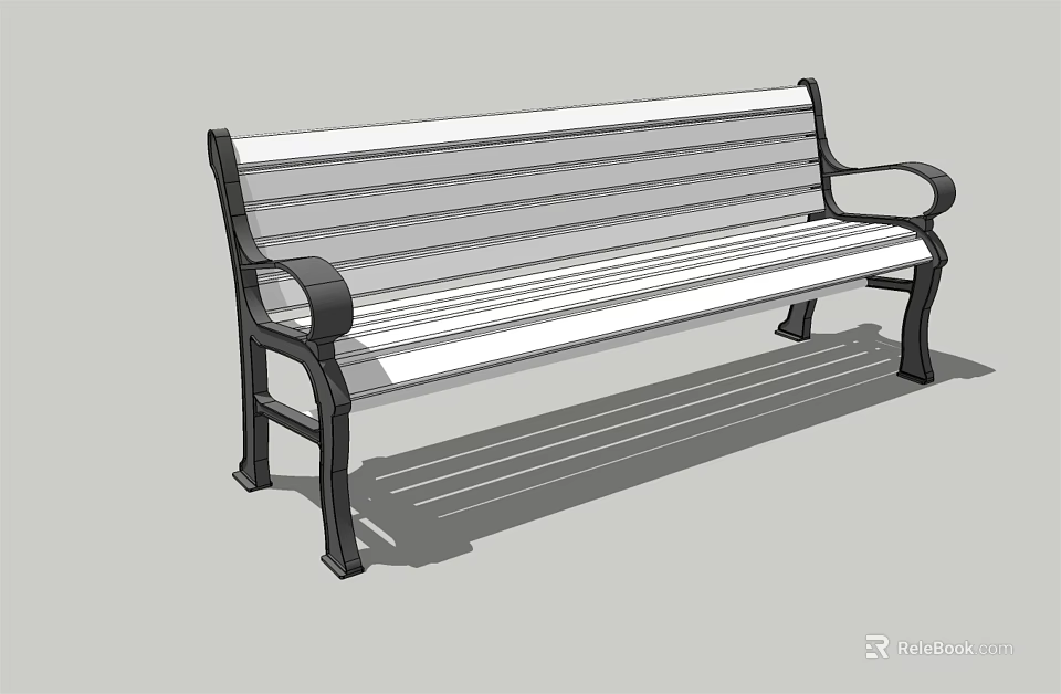 Modern Landscape Bench With Metal Frame Wooden Seat Backrest And Armrests 3d model 