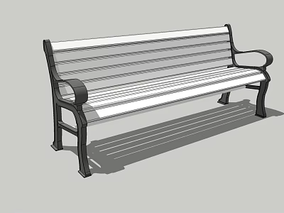Modern Landscape Bench With Metal Frame Wooden Seat Backrest And Armrests 3d model