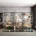 Contemporary Metal Shelving Unit with Books Decorative Pieces and Potted Plants in Living Space