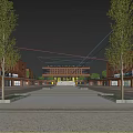 Red Brick Campus Building Complex With Central Main Structure Lawn And Trees 3d model
