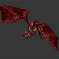 Striking Red Dragon 3D Model Featuring Large Spread Wings in Gray Background