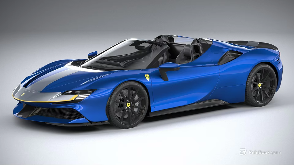 Blue Ferrari Convertible Sports Car With Sleek Exterior And Black Wheels Open Top 3d model 