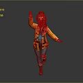 Game Movie Character Red Haired Yellow Coat Blue Shirt Jeans Red Boots Waving Running Pose