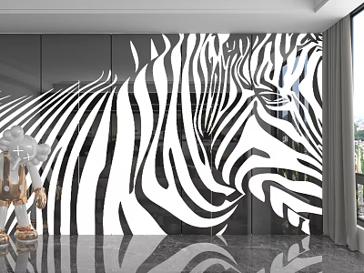 Modern Interior Black And White Zebra Pattern Wall Paneling Design With Natural Light 3d model