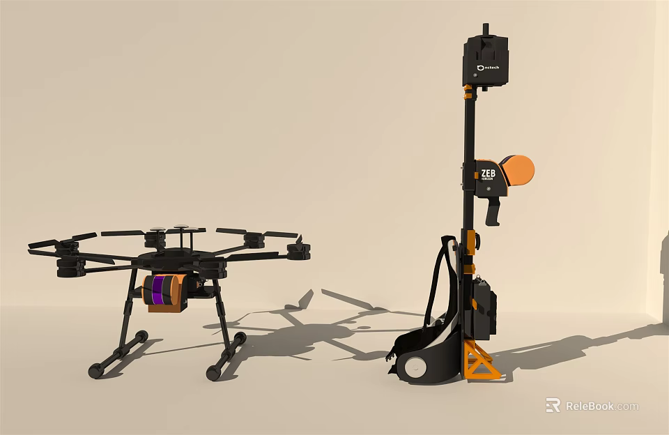 Public Facilities Inspection Equipment Including Drone And Orange Component Tools 3d model