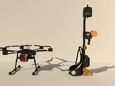 Public Facilities Inspection Equipment Including Drone And Orange Component Tools 3d model