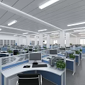 Public Office Space With Open Layout Workstations Computers And Green Plants 3d model