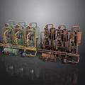 Industrial Processing Equipment With Green Brown Pipes Valves And Tanks