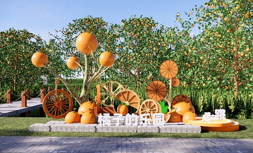 Modern Landscape Wall Citrus Park Landscape Citrus Entrance Landscape Wall Picking Garden Farm Citrus Forest Orange Structure 3d model