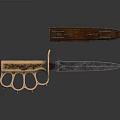 Antique Dagger Featuring Brass Knuckles Handle And Leather Sheath Design 3d model