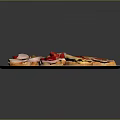Delicious Appetizer Toast Topped With Ham Cheese Tomato And Olives On Blue White Plate