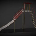 Playground Slide Equipment With Red Handrails Yellow Ladder Metal Structure And Worn Surface