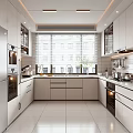 Modern Kitchen With White Cabinets Stainless Steel Appliances And Window View Countertops