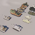 Various Military Tank Models with Different Colors and Types Displayed Together 3d model