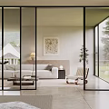Modern Interior Featuring Glass Sliding Doors Connecting Indoor Outdoor With Sofa Chair And Natural View