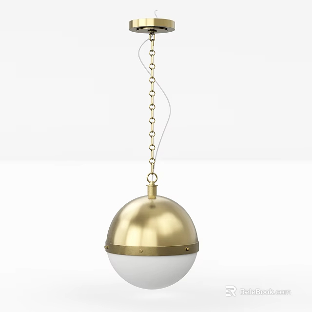 Gold Spherical Pendant Light With White Shade And Chain Hanging Design 3d model 