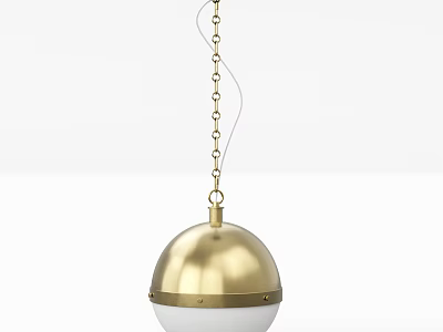 Gold Spherical Pendant Light With White Shade And Chain Hanging Design 3d model