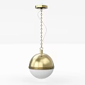 Gold Spherical Pendant Light With White Shade And Chain Hanging Design