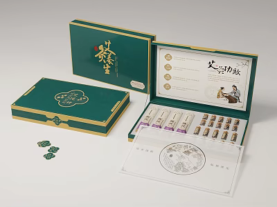 Traditional Moxibustion Health Supplies Green Gift Box With Moxa Sticks And Guide 3d model