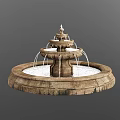 Multi Tiered Stone Fountain With Decorative Sculpture And Flowing Water Streams