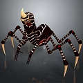 Fantasy Horned Spider Character With Black Brown Striped Body And Spiked Legs