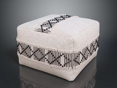 Beige Upholstered Square Furniture With Black White Geometric Decorative Trim 3d model