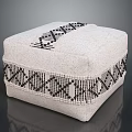 Beige Upholstered Square Furniture With Black White Geometric Decorative Trim