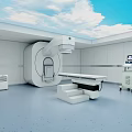 Modern Medical Treatment Room With Advanced Linear Accelerator Examination Bed And Sky Ceiling