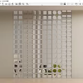 Modern Interior Room Divider With Geometric Grid And Circular Cutouts For Home Living Space