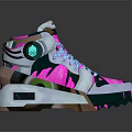Futuristic Pink Silver High Top Shoes With Neon Accents Light Blue Laces Blue Sole