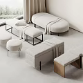 Modern Light Colored Sofa Stools With Fabric Upholstery And Wooden Legs In Minimalist Living Room